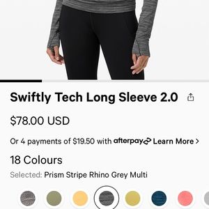 Lululemon Swiftly Long Sleeve